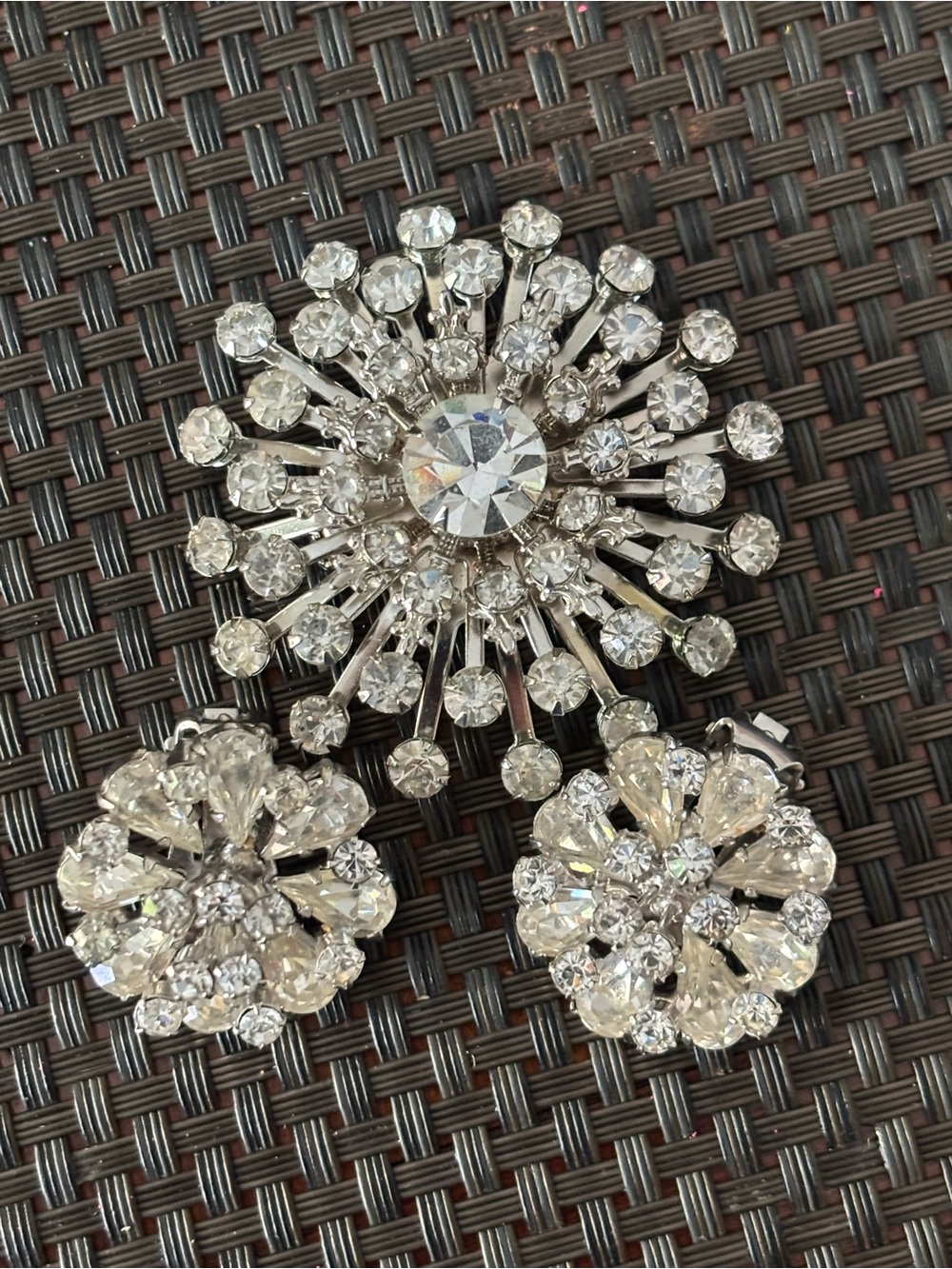 Vintage (1950-1960) Starburst Rhinestone  Brooch and Weiss Clip on Earrings